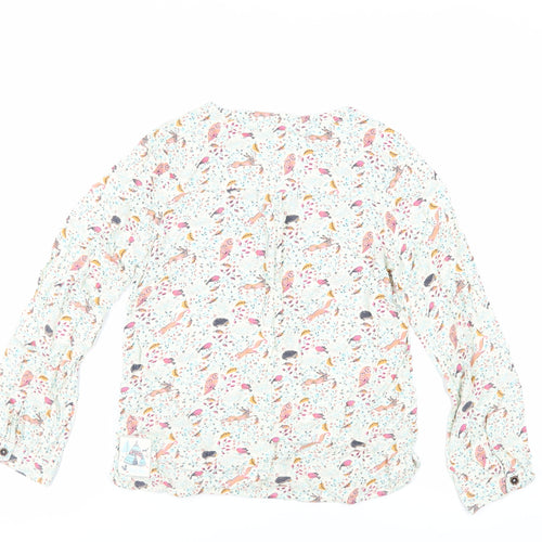 Fat Face Girls Ivory Geometric Viscose Basic Blouse Size 12-13 Years Round Neck Button