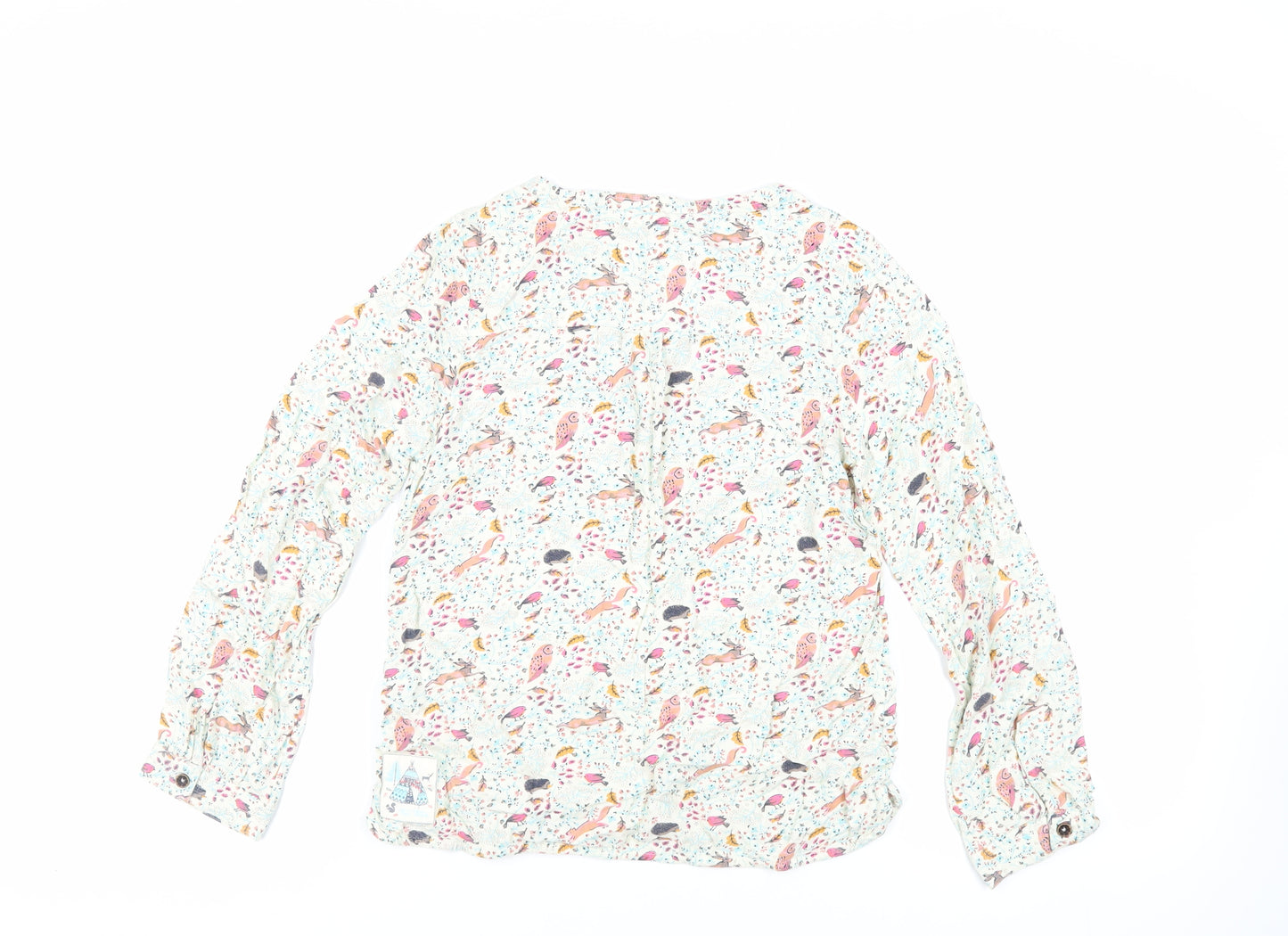 Fat Face Girls Ivory Geometric Viscose Basic Blouse Size 12-13 Years Round Neck Button