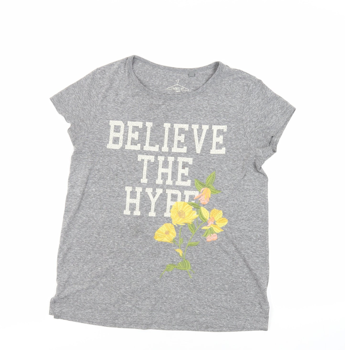 NEXT Girls Grey Polyester Pullover T-Shirt Size 14 Years Round Neck Pullover - Embroidered Detail