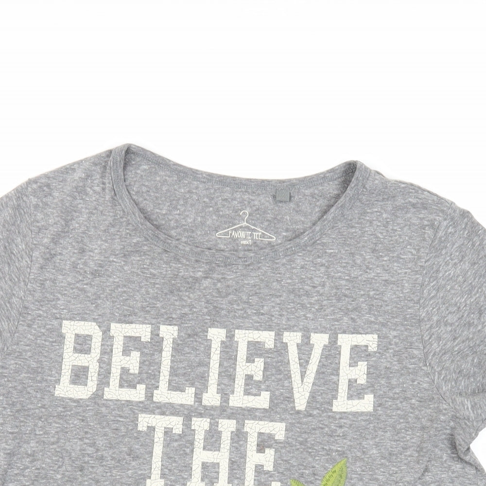 NEXT Girls Grey Polyester Pullover T-Shirt Size 14 Years Round Neck Pullover - Embroidered Detail
