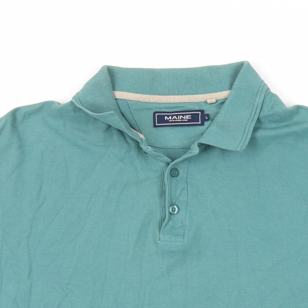 Maine New England Mens Green Cotton Polo Size L Collared Button