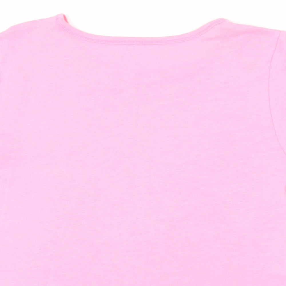 BHS Womens Pink Polyester Basic T-Shirt Size 12 Round Neck - Dragonfly Print