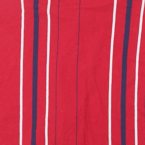Pull&Bear Mens Red Striped Polyester Button-Up Size L Collared Button