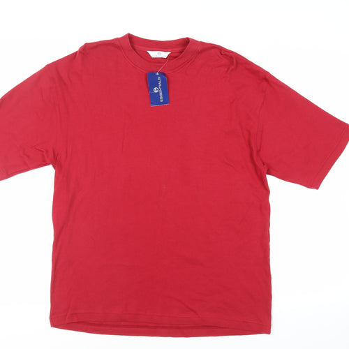 Essentials Mens Red Cotton T-Shirt Size L Crew Neck