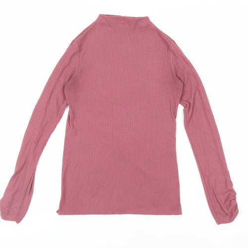 River Island Womens Purple Polyester Basic T-Shirt Size 8 Mock Neck - Ribbed
