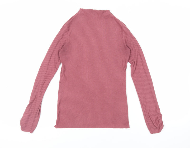 River Island Womens Purple Polyester Basic T-Shirt Size 8 Mock Neck - Ribbed