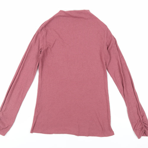 River Island Womens Purple Polyester Basic T-Shirt Size 8 Mock Neck - Ribbed