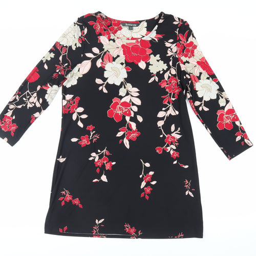 Bonmarché Womens Black Floral Polyester Tunic Blouse Size 12 Round Neck