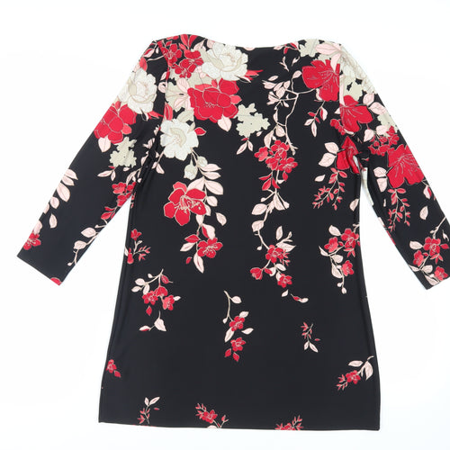 Bonmarché Womens Black Floral Polyester Tunic Blouse Size 12 Round Neck