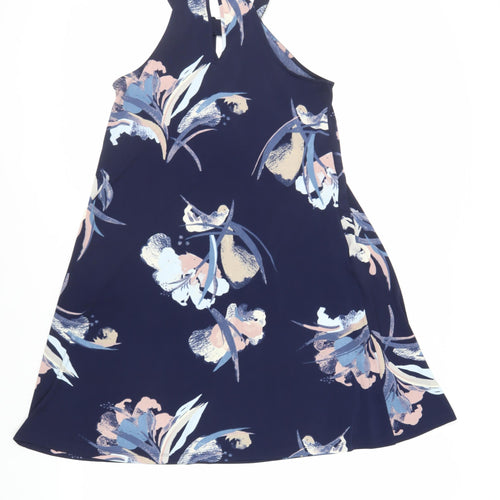 NEXT Womens Blue Floral Polyester Trapeze & Swing Size 8 Halter Button - Embellished Neckline