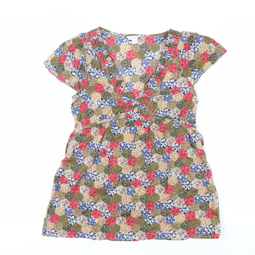 Monsoon Womens Multicoloured Geometric Cotton Basic Blouse Size 10 V-Neck