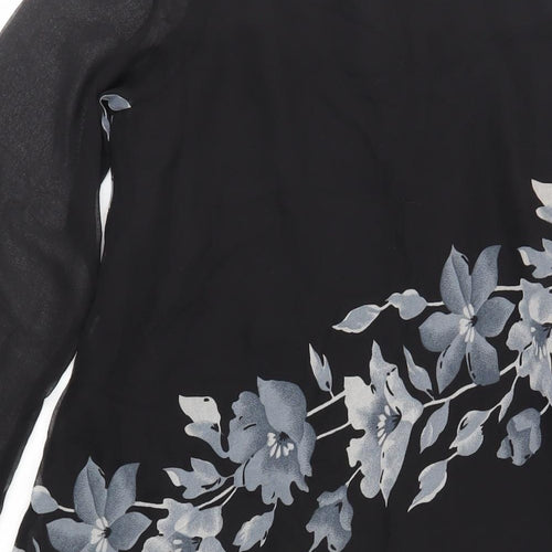 Kushi Womens Black Floral Polyester Tunic Blouse Size 10 V-Neck - Beaded Sequin