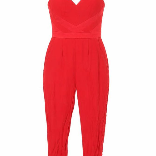 Coast Womens Red Viscose Jumpsuit One-Piece Size 6 L24 in Zip - Pockets