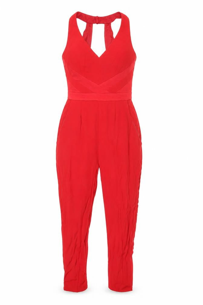 Coast Womens Red Viscose Jumpsuit One-Piece Size 6 L24 in Zip - Pockets
