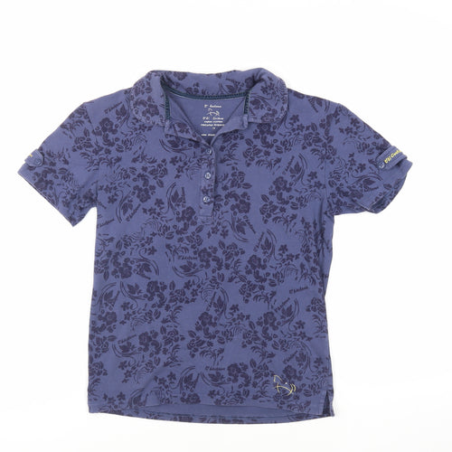 O' Haslams Womens Blue Floral Cotton Basic Polo Size 12 Collared