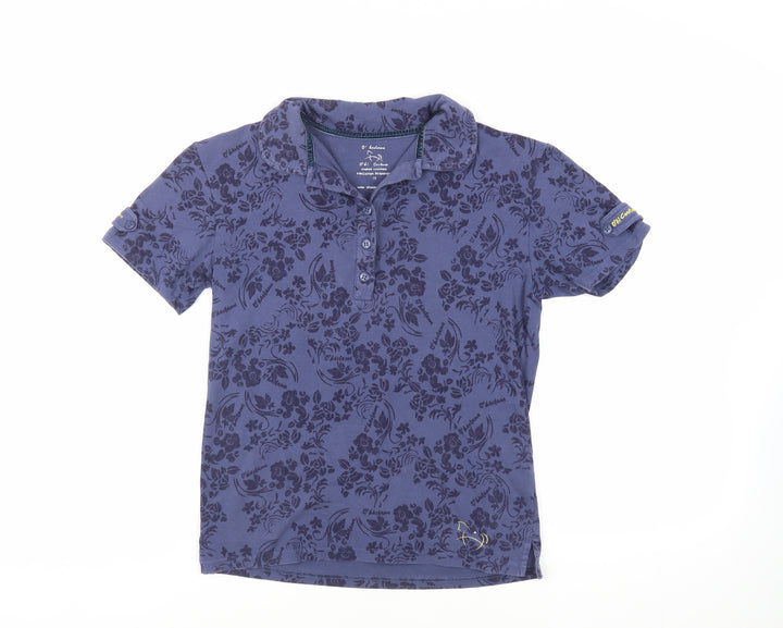 O' Haslams Womens Blue Floral Cotton Basic Polo Size 12 Collared