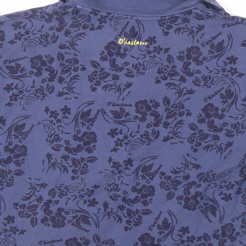 O' Haslams Womens Blue Floral Cotton Basic Polo Size 12 Collared