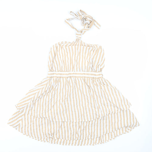ASOS Womens Beige Striped Cotton Basic Blouse Size 10 Halter - Backless