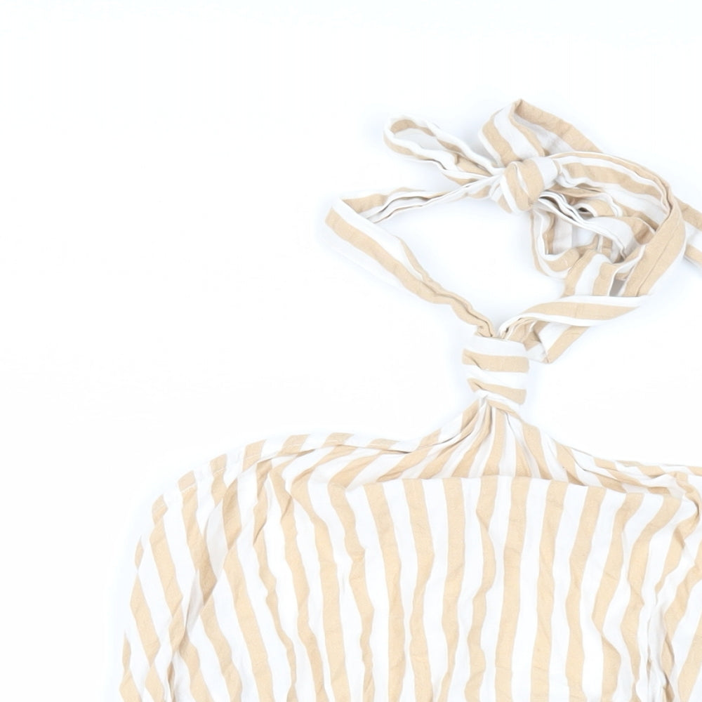 ASOS Womens Beige Striped Cotton Basic Blouse Size 10 Halter - Backless