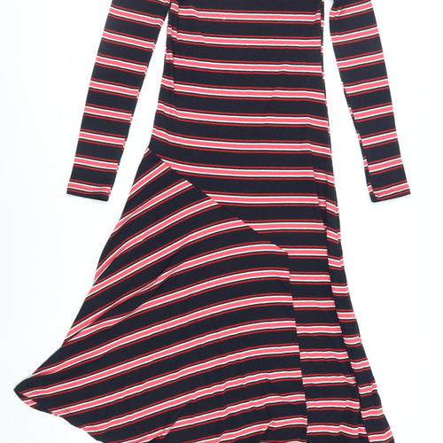 Stradivarius Womens Black Striped Cotton T-Shirt Dress Size L Crew Neck Pullover - Ribbed