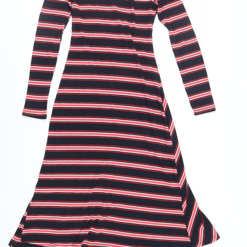 Stradivarius Womens Black Striped Cotton T-Shirt Dress Size L Crew Neck Pullover - Ribbed
