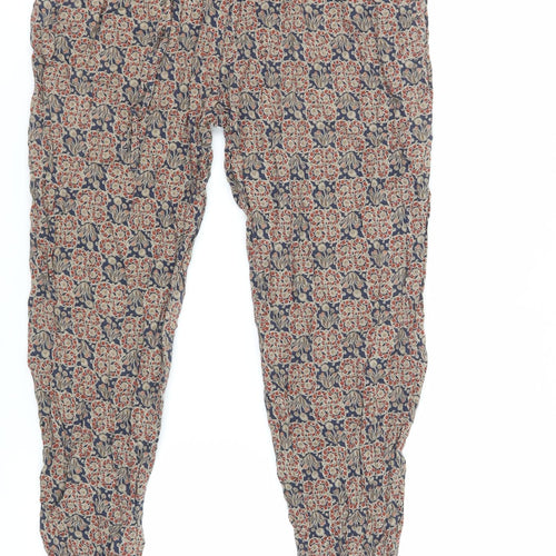 Zara Womens Brown Floral Viscose Trousers Size S L27 in Regular - Elasticated Waist