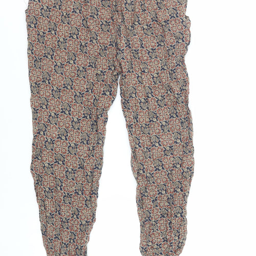 Zara Womens Brown Floral Viscose Trousers Size S L27 in Regular - Elasticated Waist