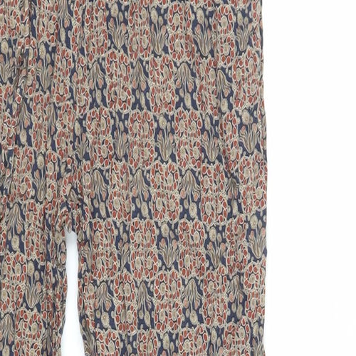 Zara Womens Brown Floral Viscose Trousers Size S L27 in Regular - Elasticated Waist