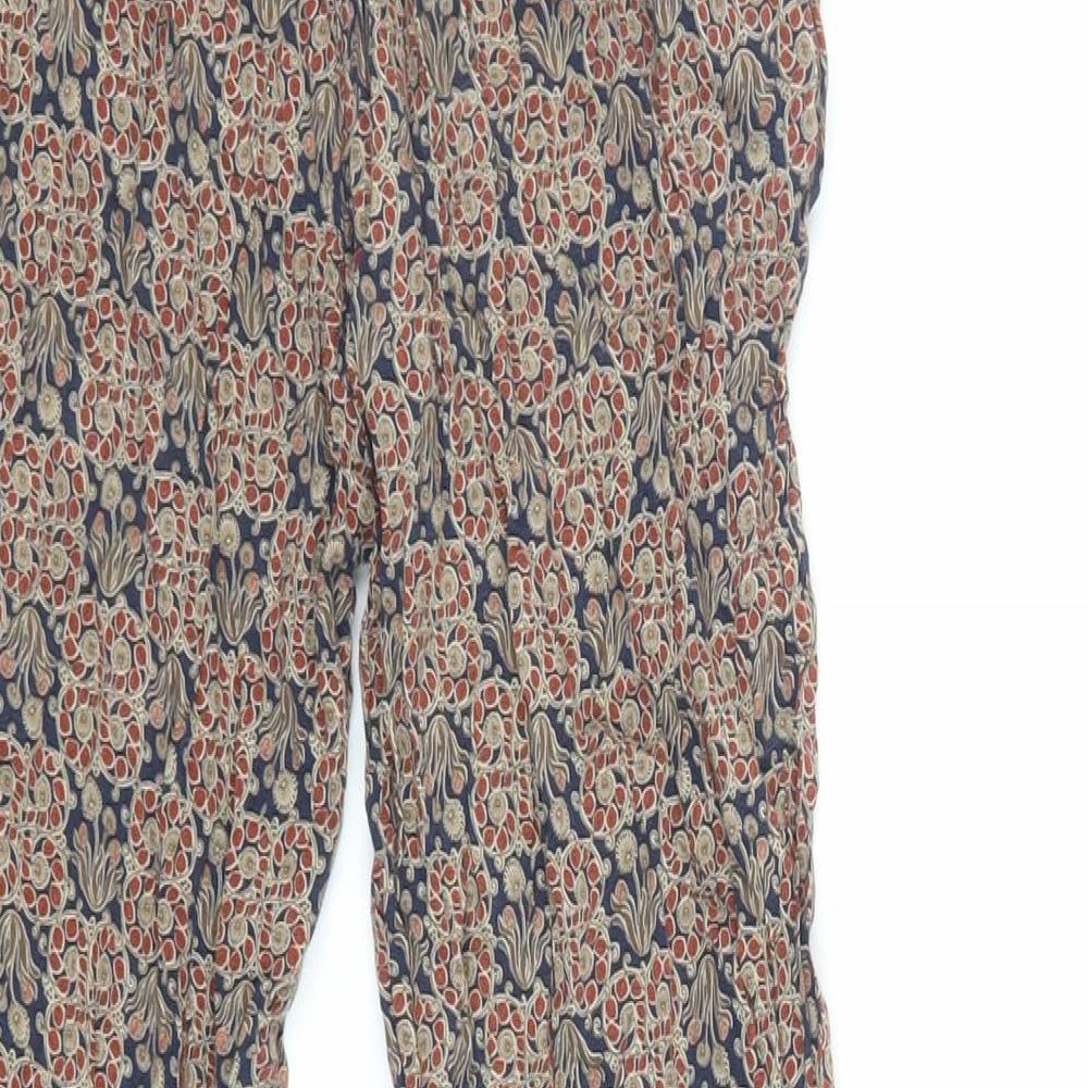 Zara Womens Brown Floral Viscose Trousers Size S L27 in Regular - Elasticated Waist