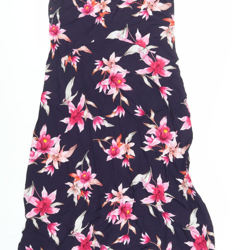 Wallis Womens Purple Floral Viscose A-Line Size 10 V-Neck Zip