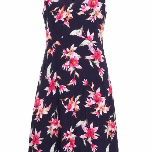 Wallis Womens Purple Floral Viscose A-Line Size 10 V-Neck Zip