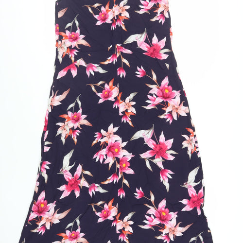 Wallis Womens Purple Floral Viscose A-Line Size 10 V-Neck Zip