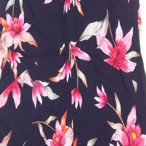 Wallis Womens Purple Floral Viscose A-Line Size 10 V-Neck Zip