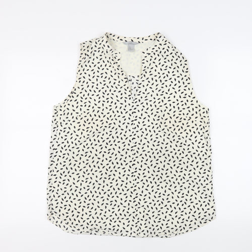 H&M Womens Ivory Geometric Polyester Basic Blouse Size 12 V-Neck