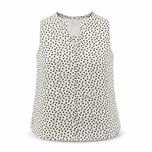 Front view of H&M women’s ivory geometric polyester basic blouse, size UK 12, v-neck