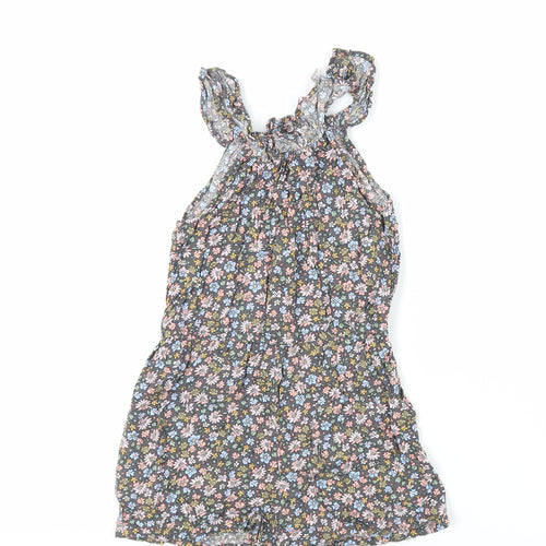 H&M Girls Grey Floral Viscose Playsuit One-Piece Size 7-8 Years Pullover - Elasticated Waist