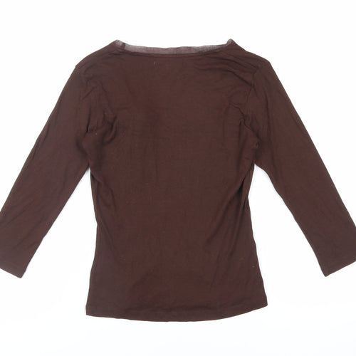 L.K. Bennett Womens Brown Cotton Basic T-Shirt Size S Boat Neck