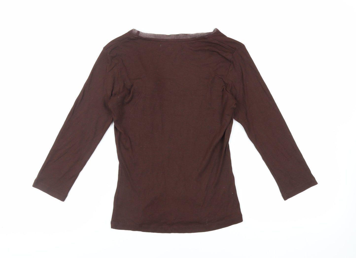 L.K. Bennett Womens Brown Cotton Basic T-Shirt Size S Boat Neck