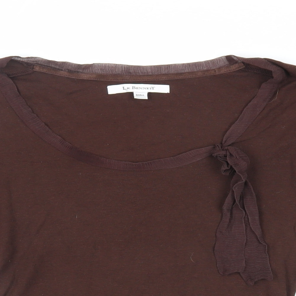 L.K. Bennett Womens Brown Cotton Basic T-Shirt Size S Boat Neck