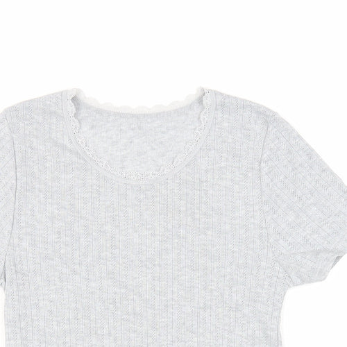 Marks and Spencer Womens Grey Polyester Basic T-Shirt Size 10 Crew Neck - Thermal