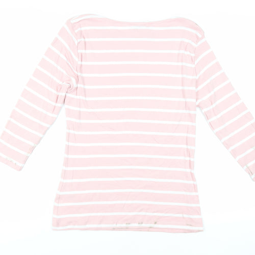 Marks and Spencer Womens Pink Striped Cotton Basic T-Shirt Size 12 Boat Neck