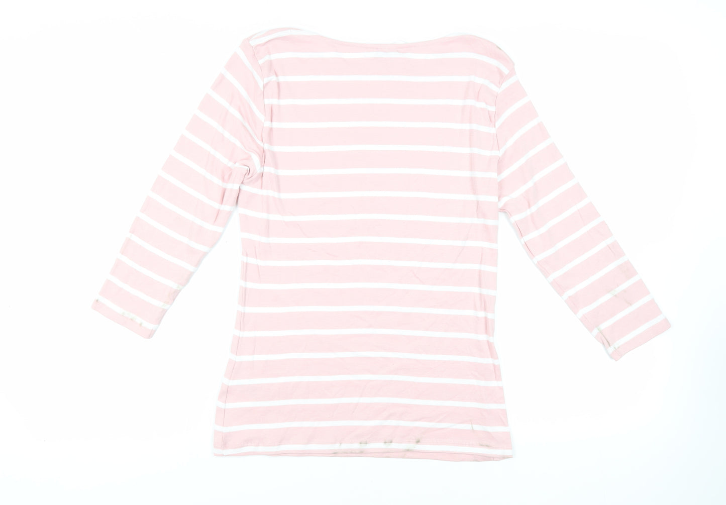 Marks and Spencer Womens Pink Striped Cotton Basic T-Shirt Size 12 Boat Neck