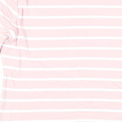 Marks and Spencer Womens Pink Striped Cotton Basic T-Shirt Size 12 Boat Neck