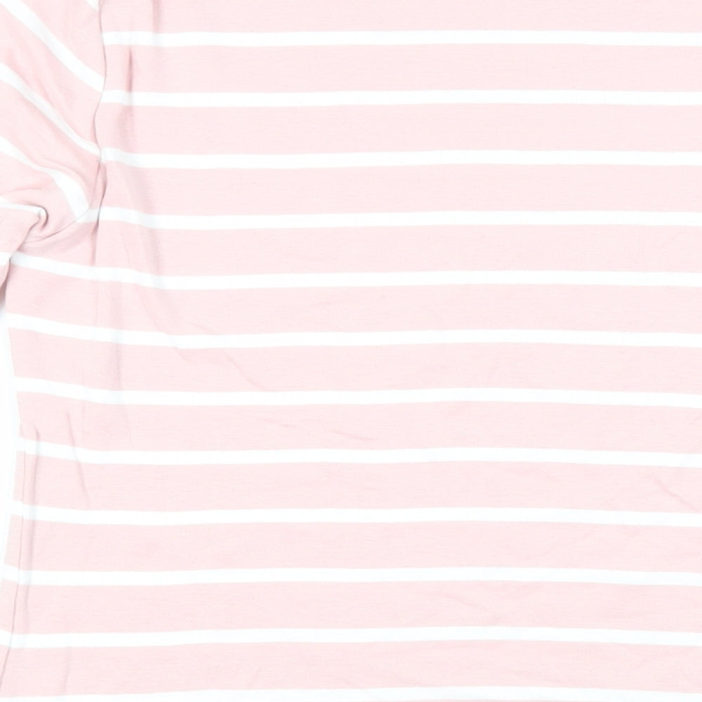 Marks and Spencer Womens Pink Striped Cotton Basic T-Shirt Size 12 Boat Neck
