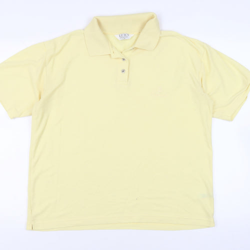 Lexy Mens Yellow Polyester Polo Size M Collared Button - Vintage