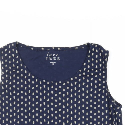 Love Tees Womens Blue Geometric Cotton Basic Tank Size 16 Boat Neck
