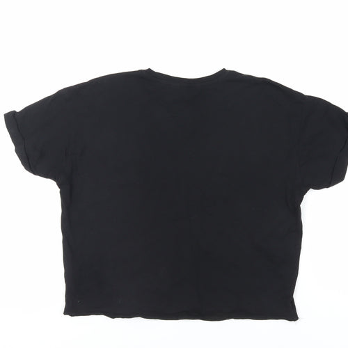 New Look Womens Black Cotton Basic T-Shirt Size 8 Crew Neck - Heart