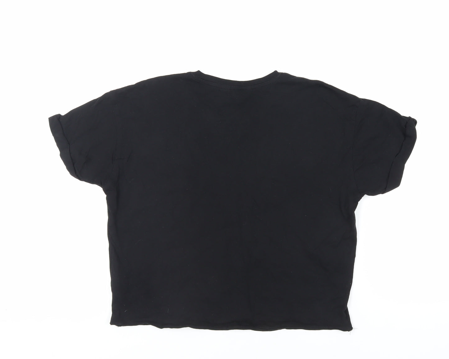 New Look Womens Black Cotton Basic T-Shirt Size 8 Crew Neck - Heart