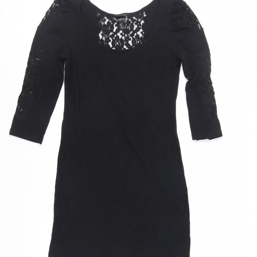 H&M Womens Black Cotton Mini Size M Boat Neck Pullover - Lace Detail
