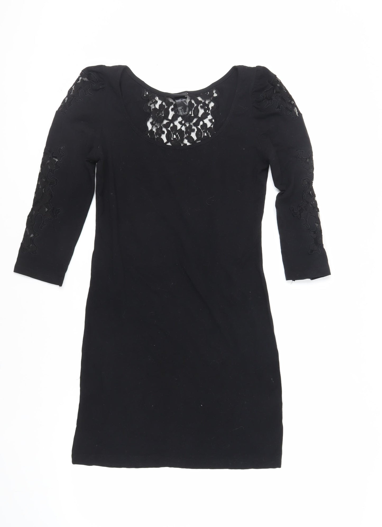H&M Womens Black Cotton Mini Size M Boat Neck Pullover - Lace Detail